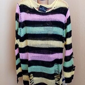 Killstar Distressed Pastel Striped Sweater Dress